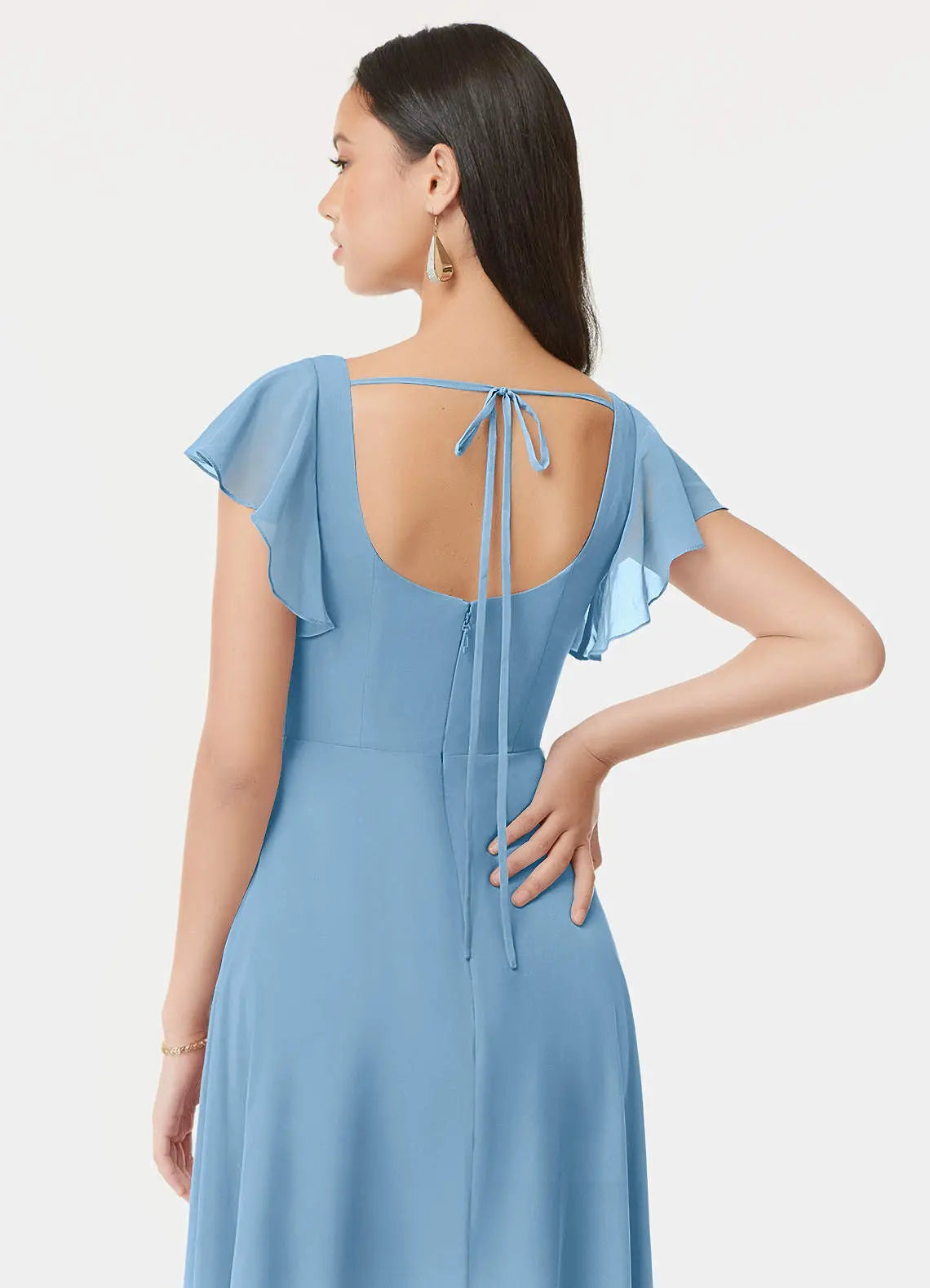 Bondi A-Line Square-Neck Chiffon Bridesmaid Dress in Steel Blue