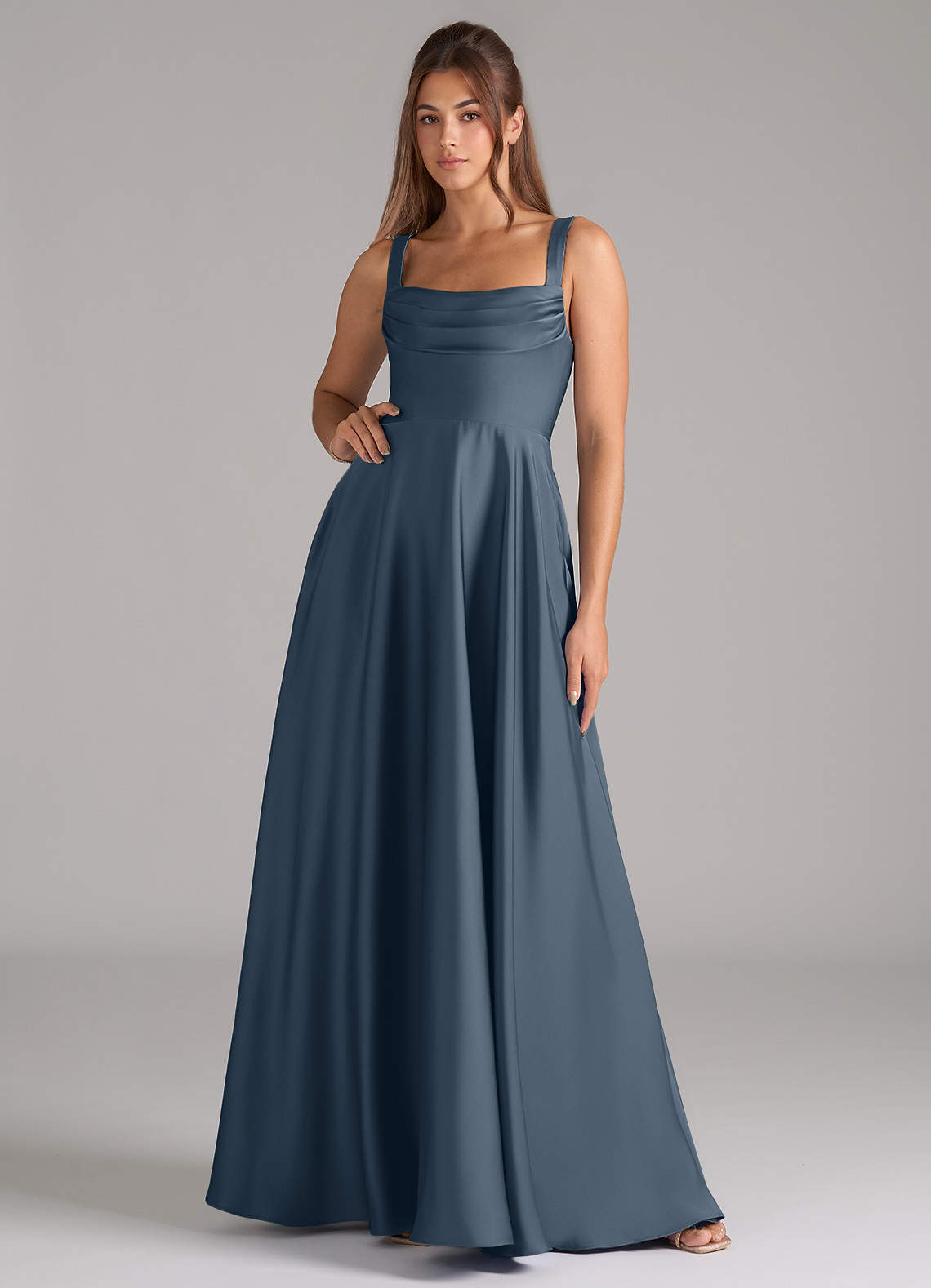 Shaude A-Line Square-Neck Stretch Satin Bridesmaid Dress in Twilight
