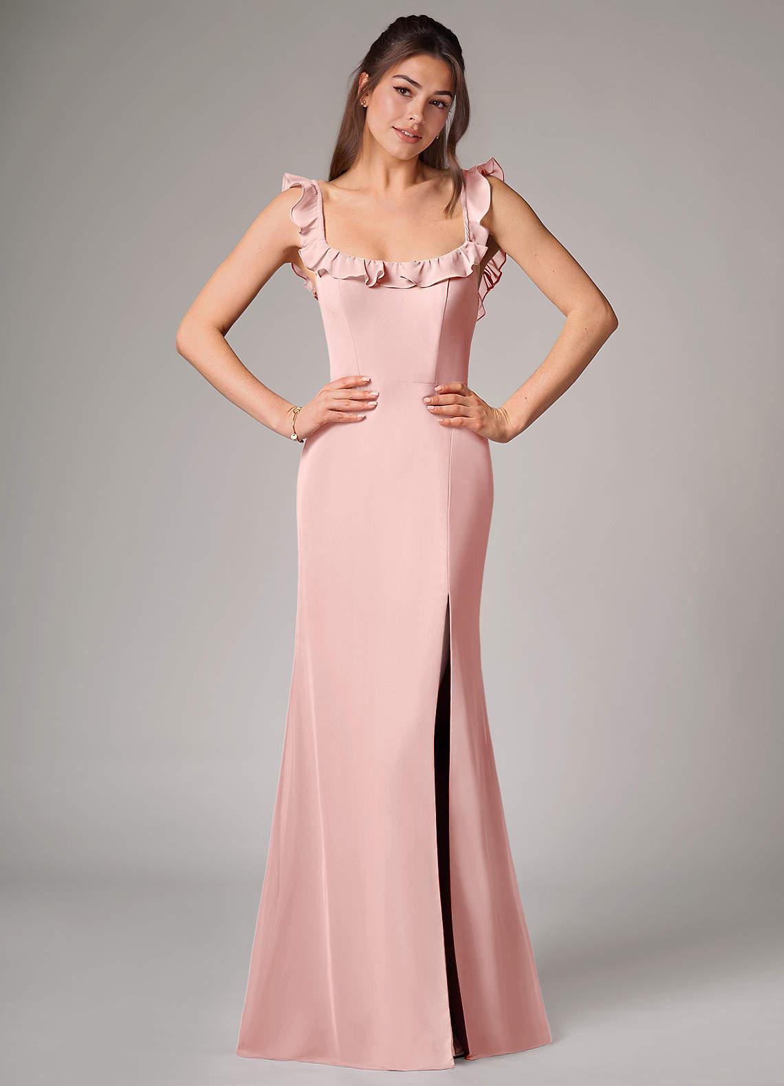 Callie Mermaid Scoop-Neck Chiffon Bridesmaid Dress in Powder Pink