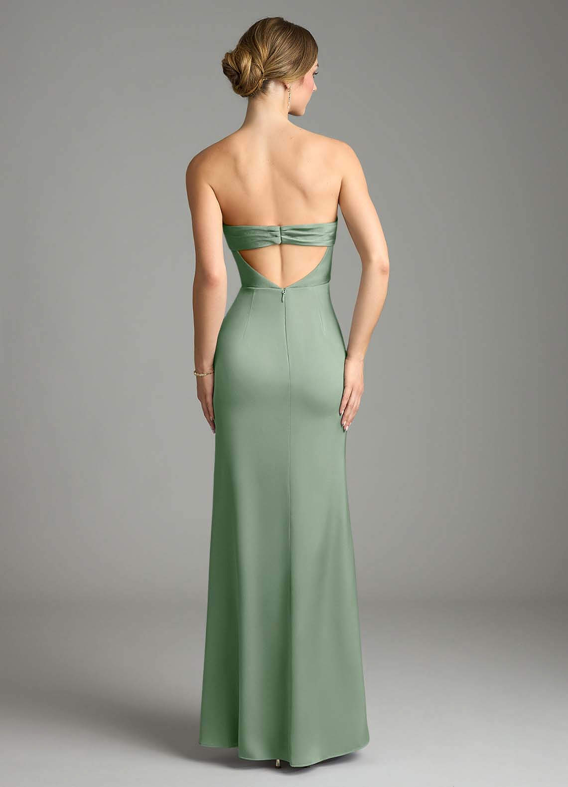Leonis Mermaid Cowl-Neck Stretch Satin Bridesmaid Dress in Matcha