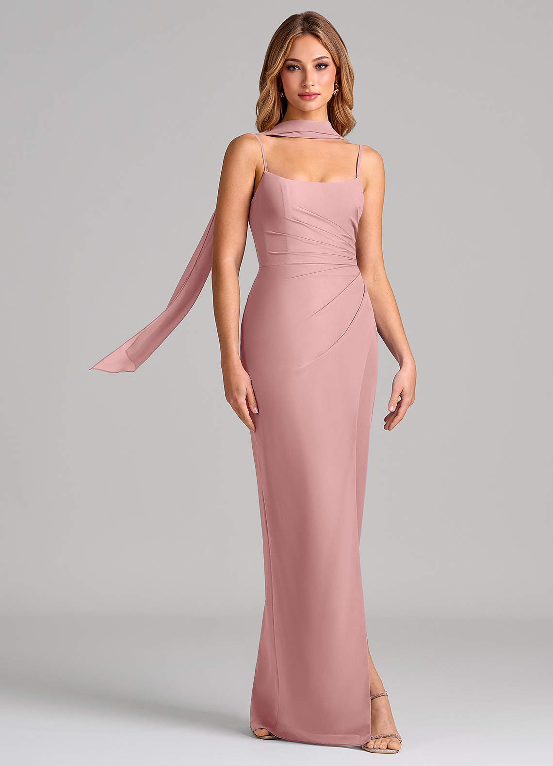 Calandra Sheath Scoop-Neck Chiffon Bridesmaid Dress in dusty rose