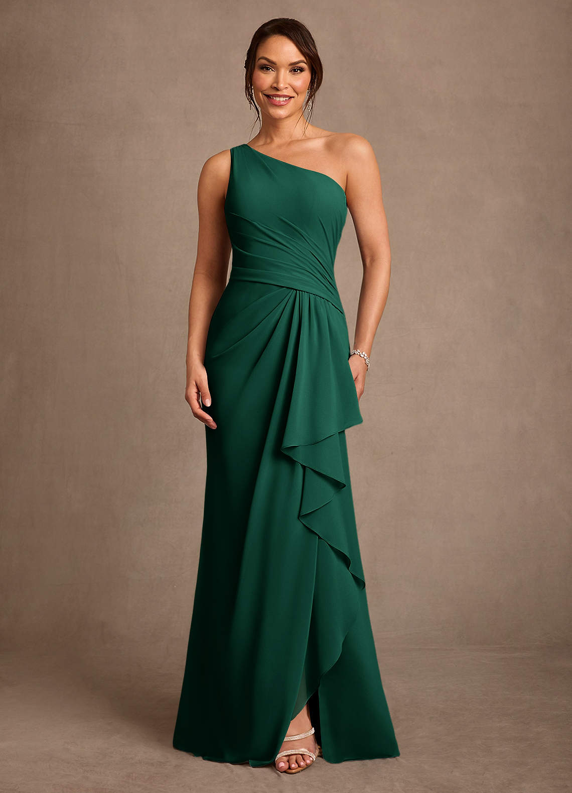 Floy Sheath One-Shoulder Chiffon Mother of the Bride Dress in Emerald