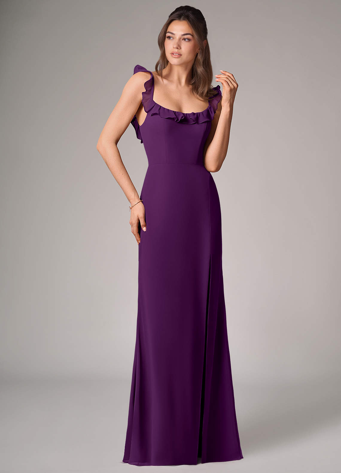 Callie Mermaid Scoop-Neck Chiffon Bridesmaid Dress in Grape