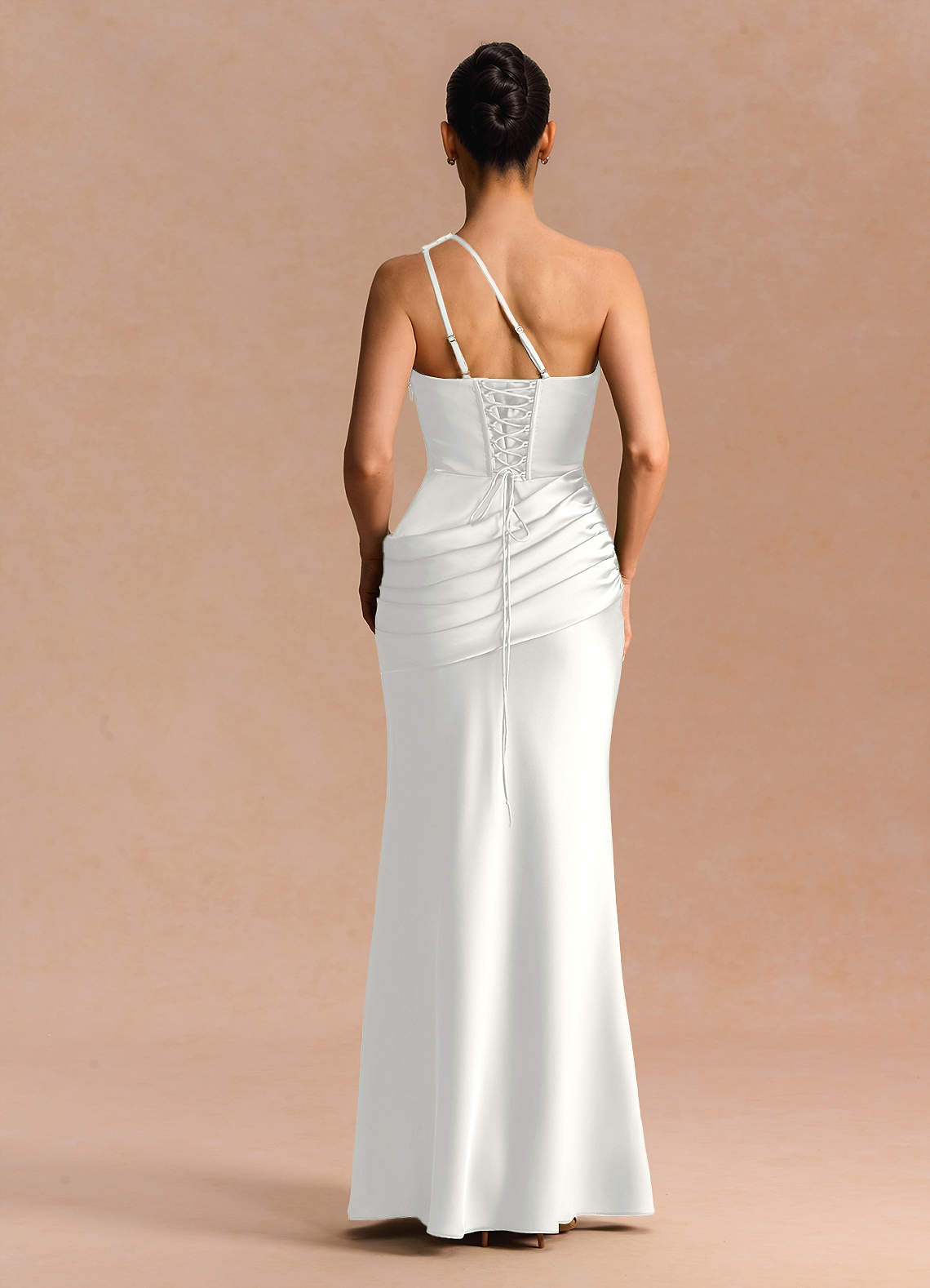Guinevere One-Shoulder Cutout Stretch Satin Evening Dress in White