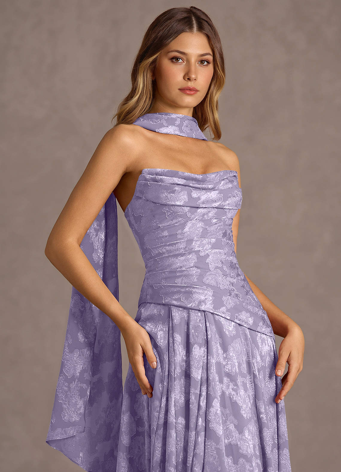 Gabriela A-Line Corset Fil Coupé Wedding Guest Dress in Lilac