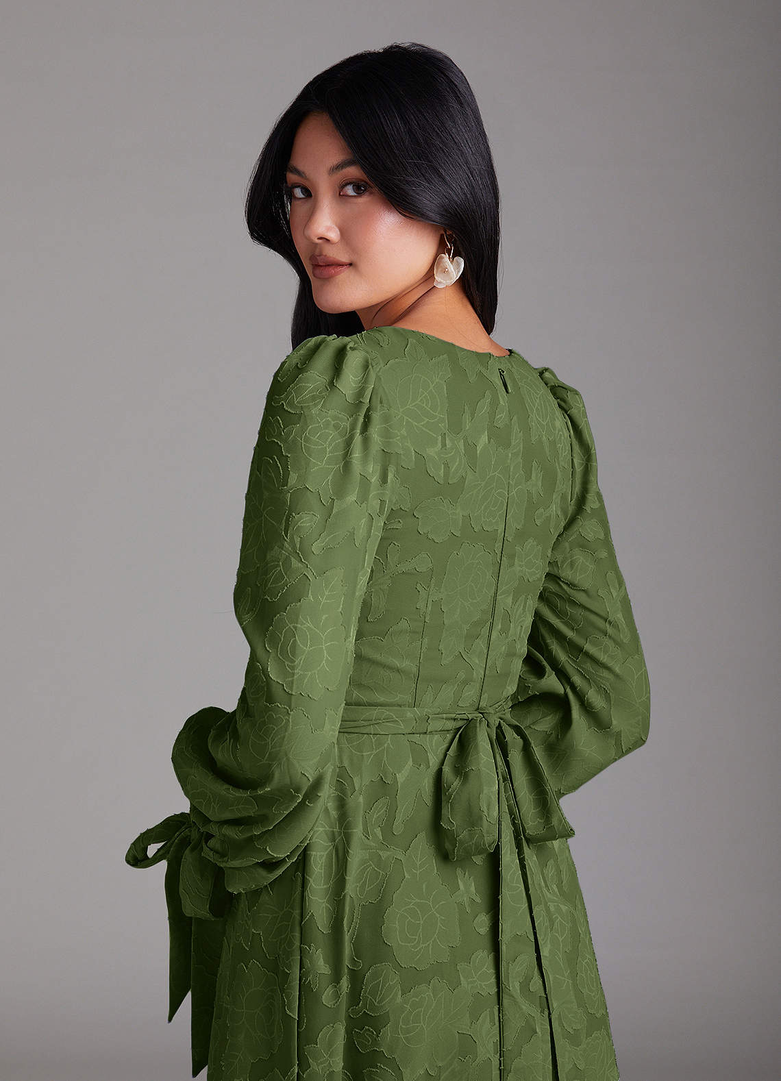 Leonia A-Line Square-Neck Stretch Satin Bridesmaid Dress in Olive