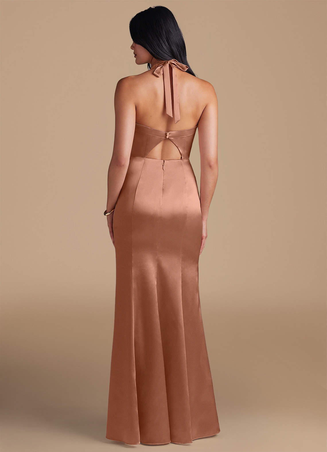 Emeria Sheath Halter Metallic Satin Bridesmaid Dress in Bronzer