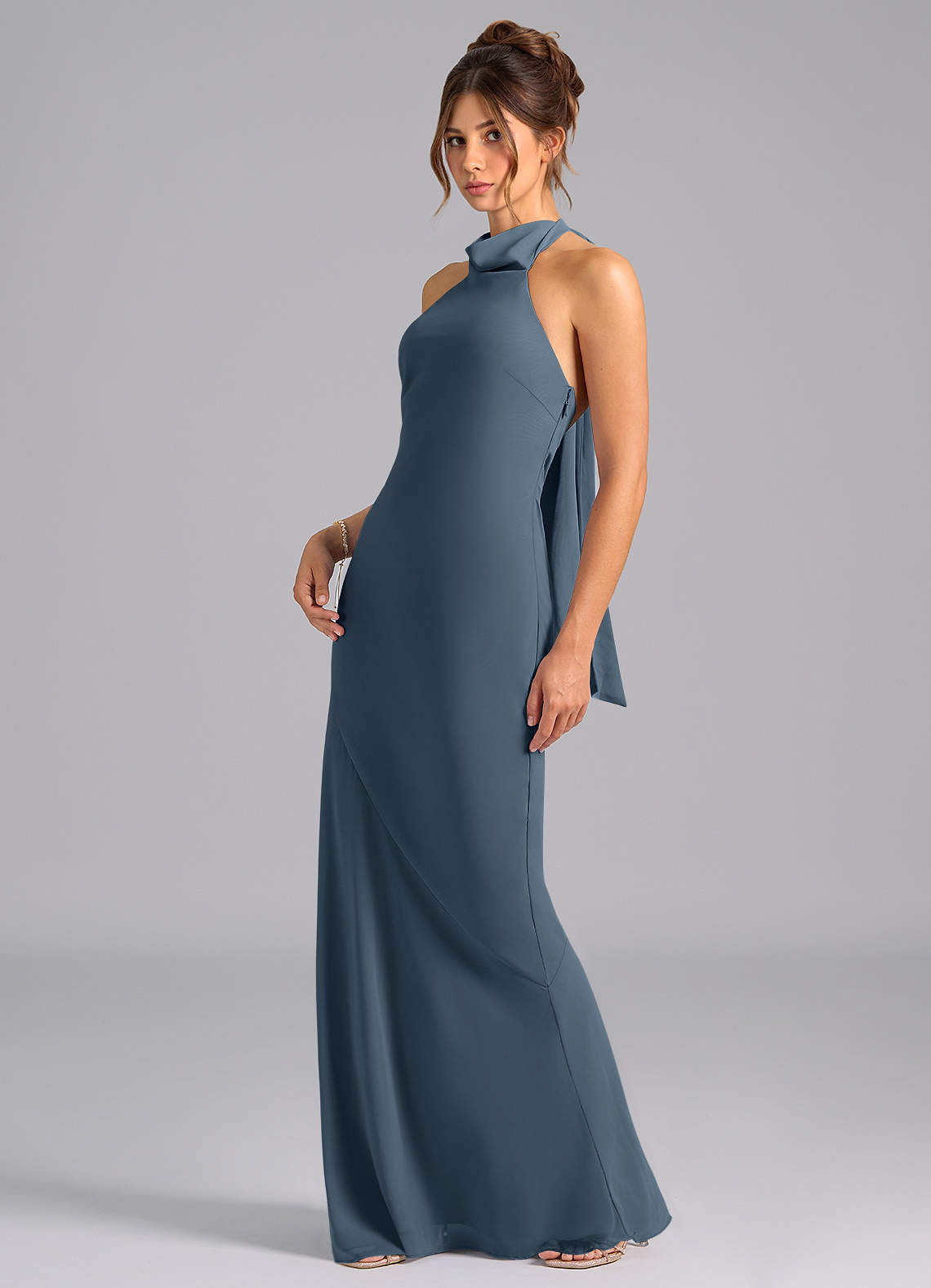 Velli Mermaid Halter Chiffon Bridesmaid Dress in Neptune