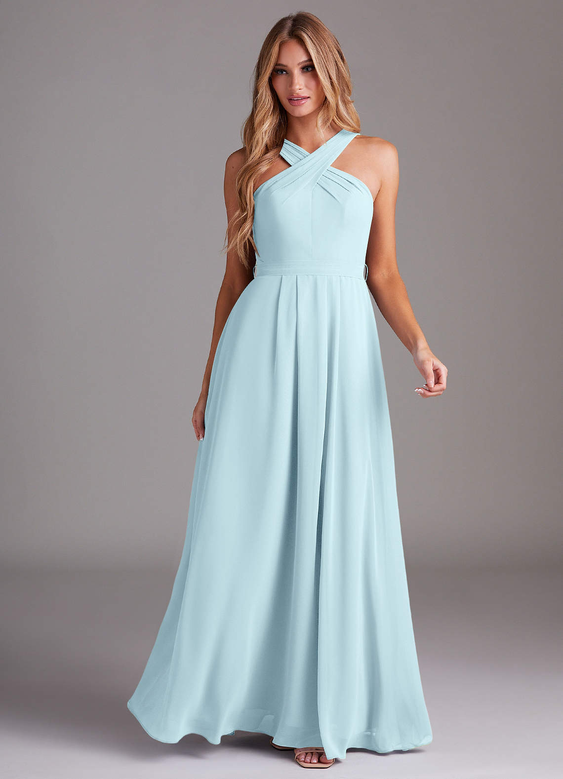 Dixie A-Line Halter Chiffon Bridesmaid Dress in Cloud Blue