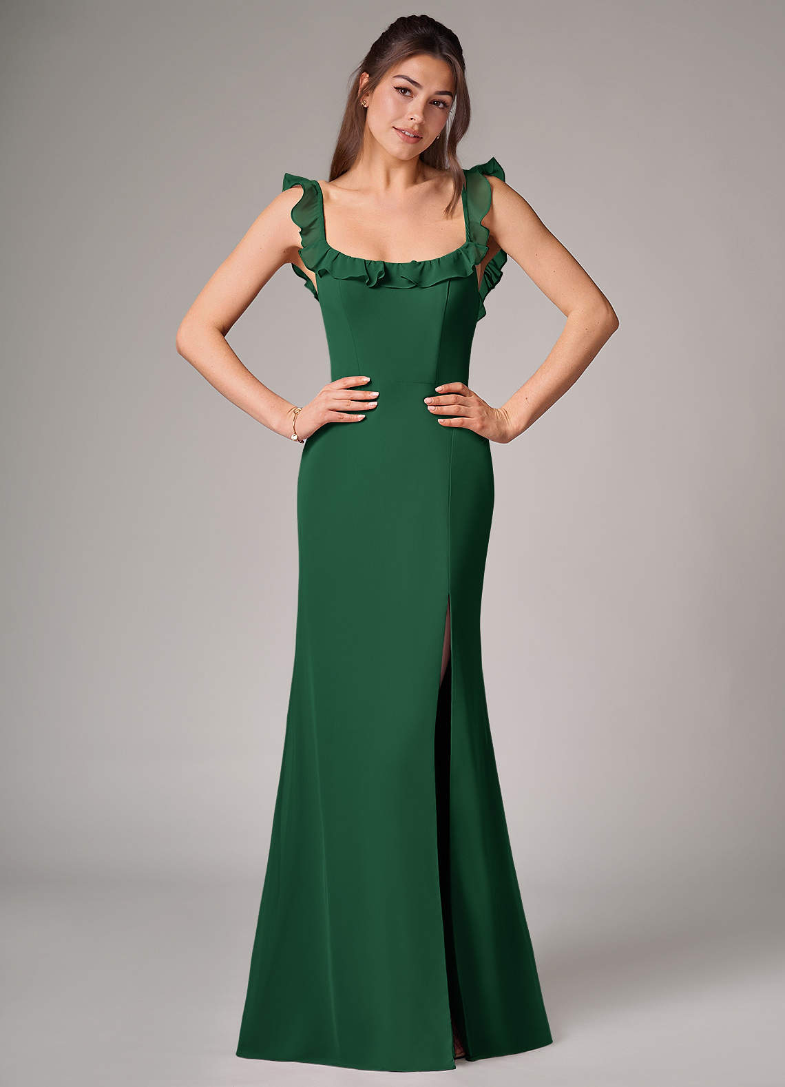 Callie Mermaid Scoop-Neck Chiffon Bridesmaid Dress in Dark Green
