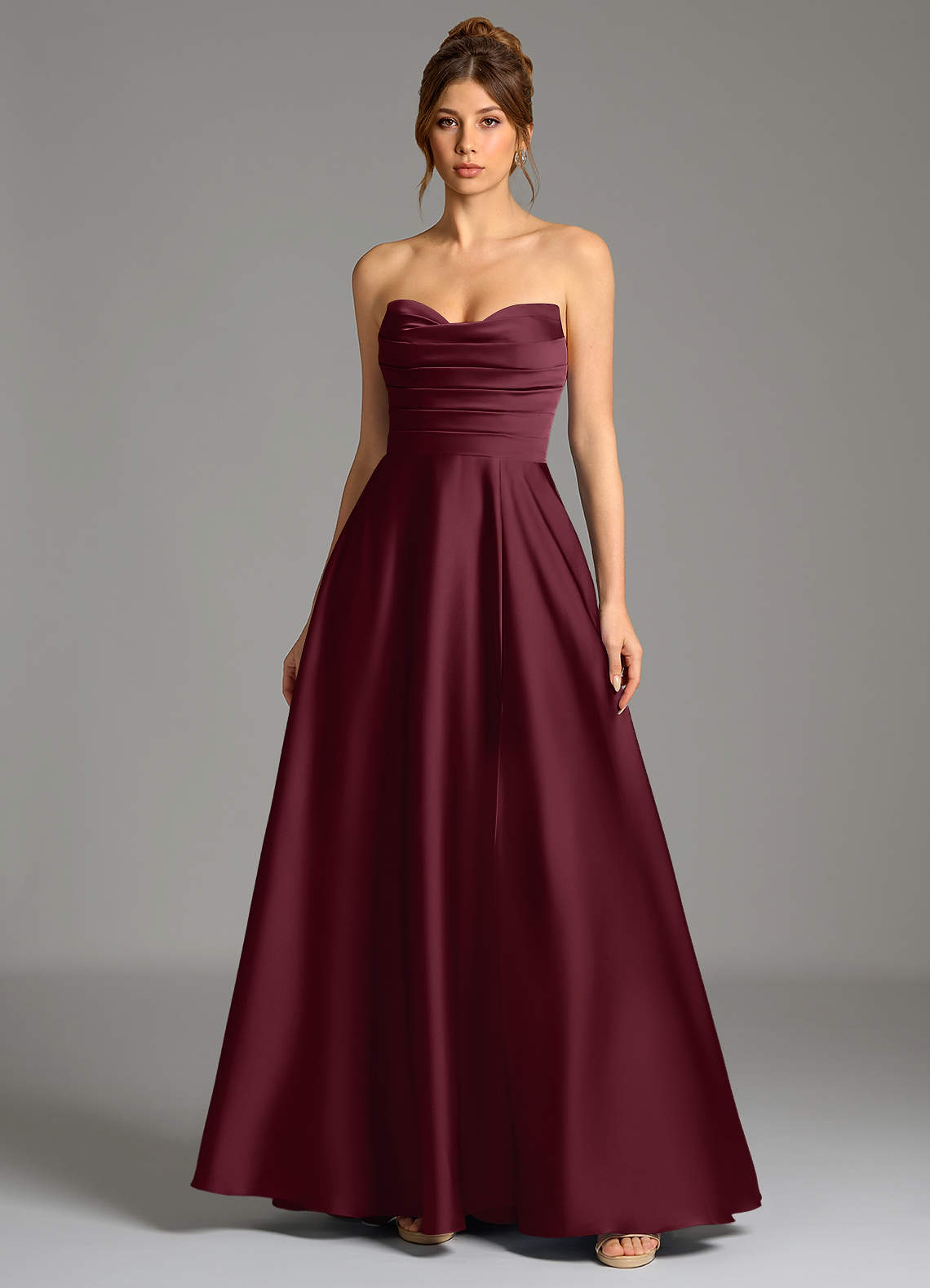 Ayla A-Line Sweetheart Stretch Satin Bridesmaid Dress in Cabernet