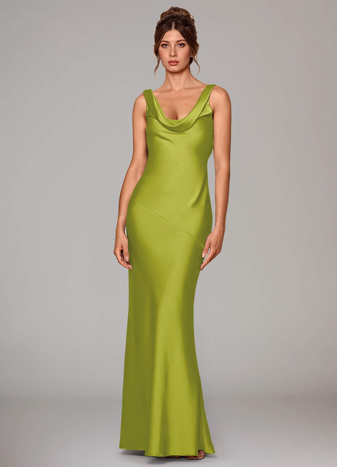 Rylina Mermaid Cowl-Neck Stretch Satin Bridesmaid Dress in Lemongrass