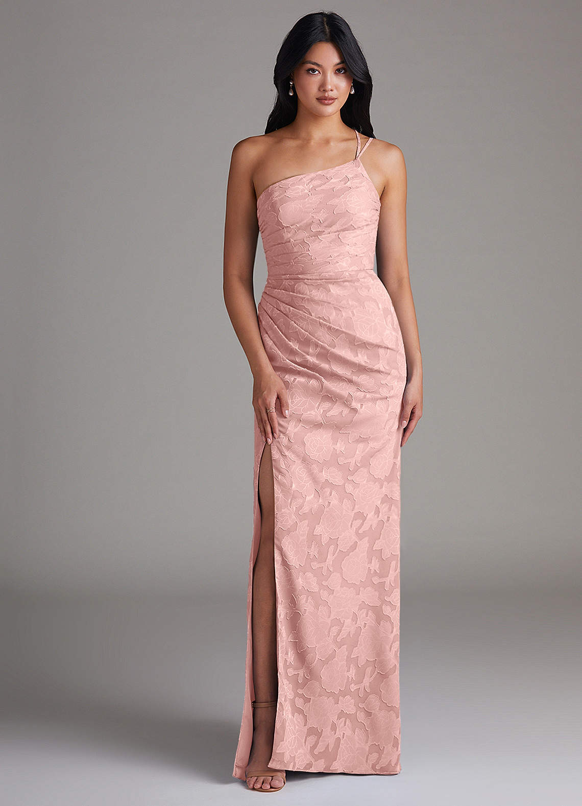 Eren Sheath One-Shoulder Floral Burnout Bridesmaid Dress in Powder Pink