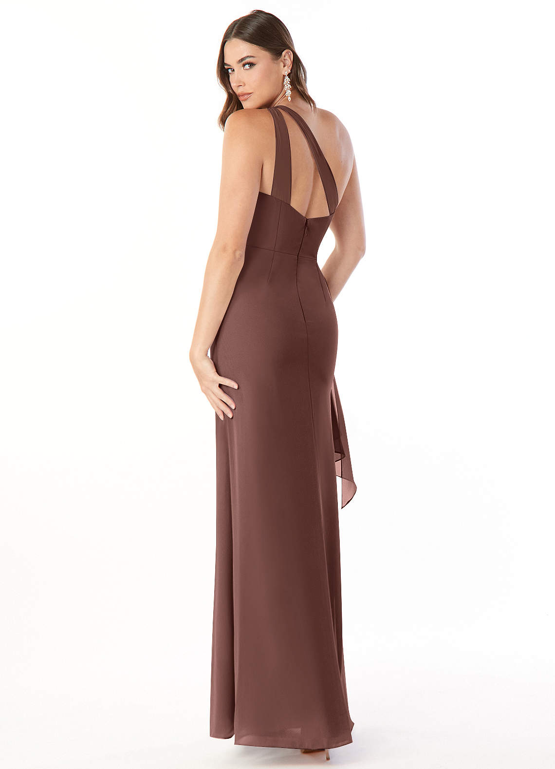 Maive Sheath One-Shoulder Chiffon Bridesmaid Dress in Espresso
