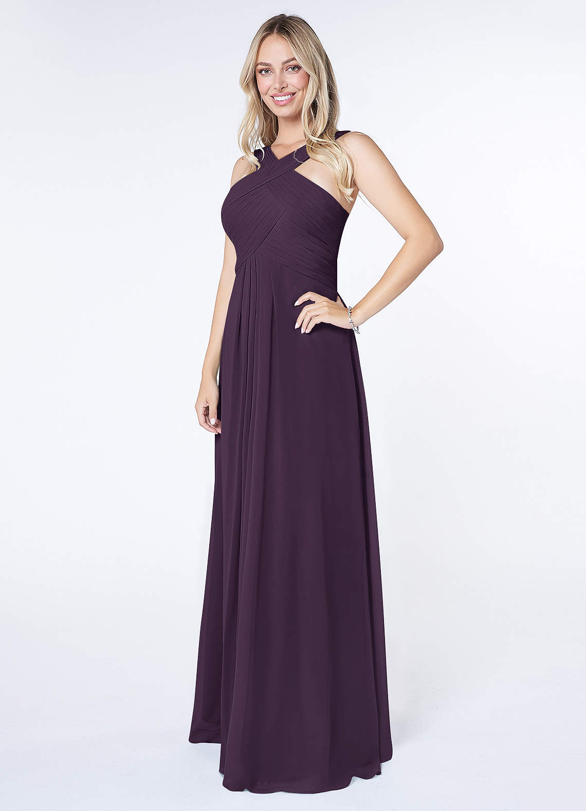 Kaleigh A-Line Halter Chiffon Bridesmaid Dress in Plum