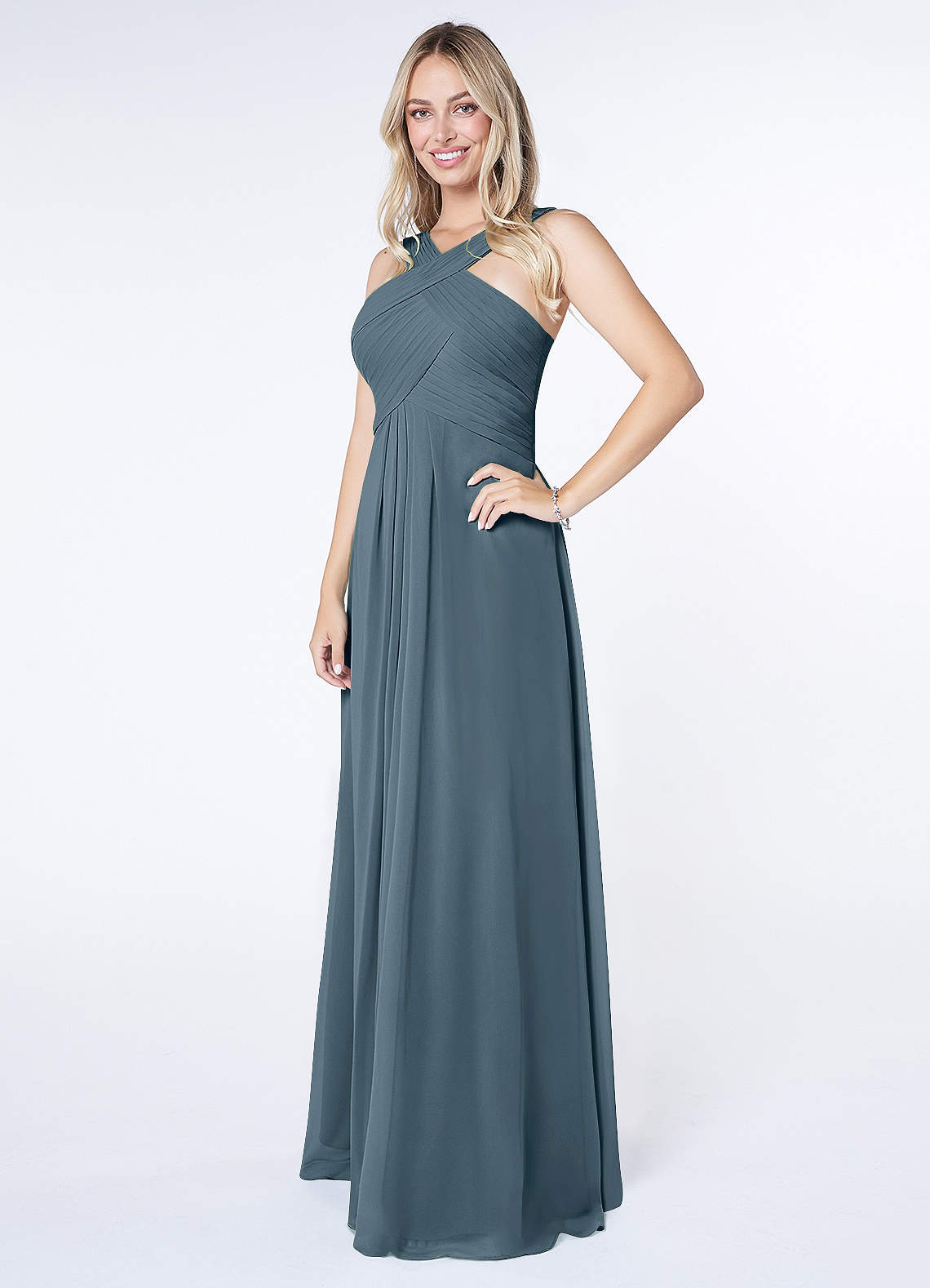 Kaleigh A-Line Halter Chiffon Bridesmaid Dress in Twilight