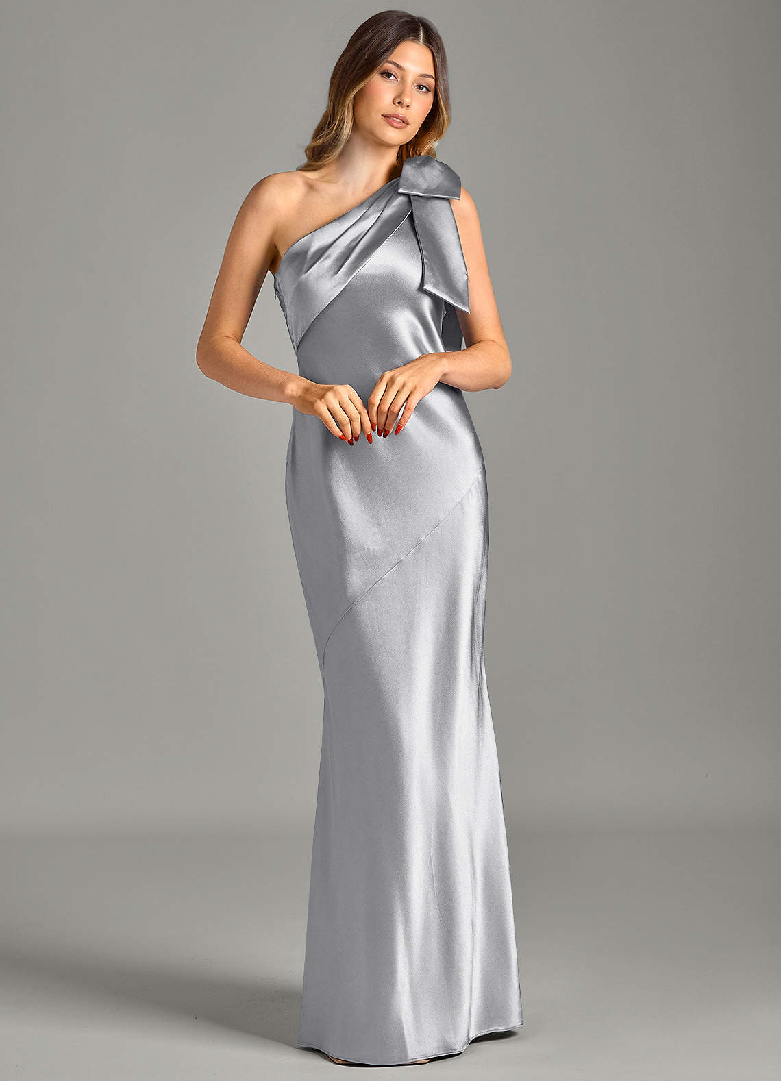 Yuanna Mermaid One-Shoulder Metallic Satin Bridesmaid Dress in Silver
