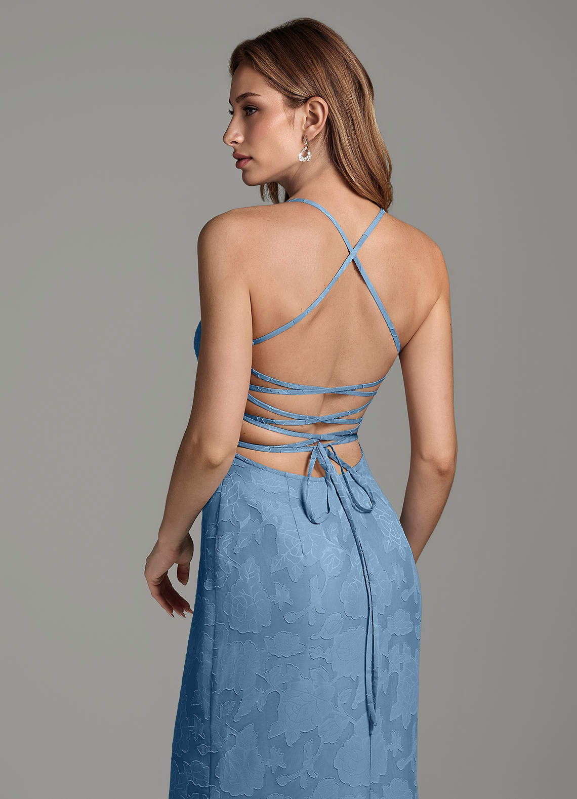 Dara Mermaid Sweetheart Floral Burnout Bridesmaid Dress in Steel Blue