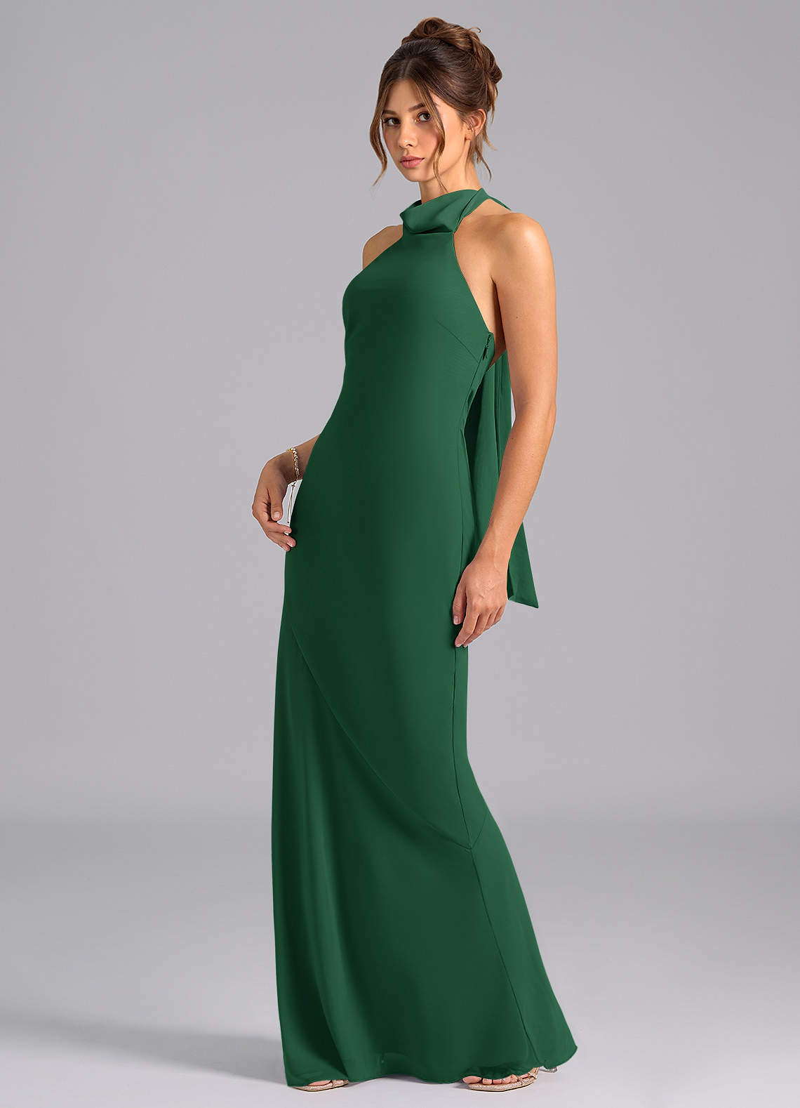 Velli Mermaid Halter Chiffon Bridesmaid Dress in Dark Green