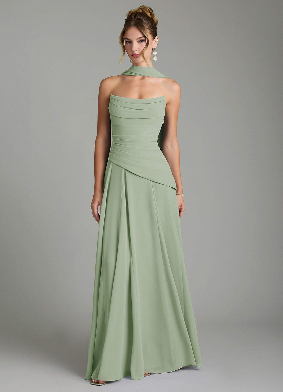 Gabriela A-Line Cowl-Neck Chiffon Bridesmaid Dress in Dusty Sage
