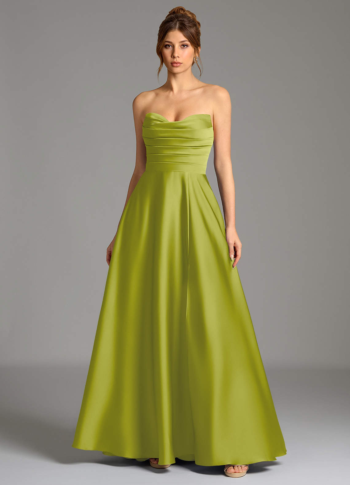 Ayla A-Line Sweetheart Stretch Satin Bridesmaid Dress in Lemongrass