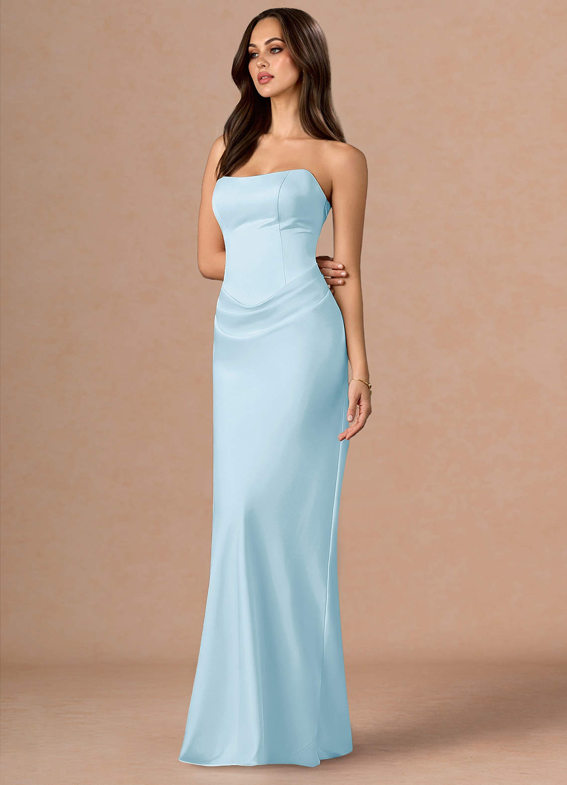 Valencia Scarf Lace-Up Stretch Satin Evening Dress in Light Blue