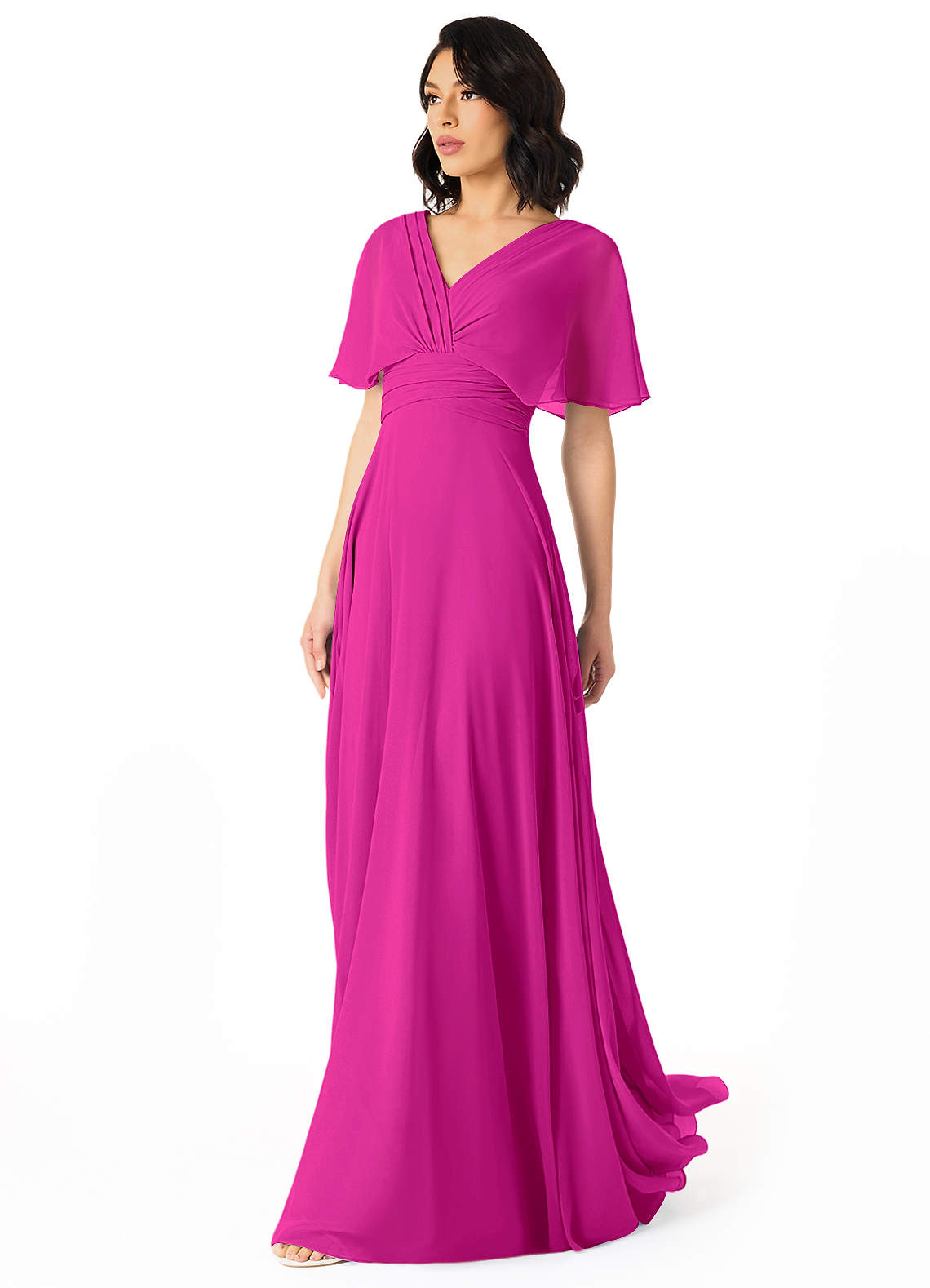 Pamela A-Line V-Neck Chiffon Bridesmaid Dress in Fuchsia