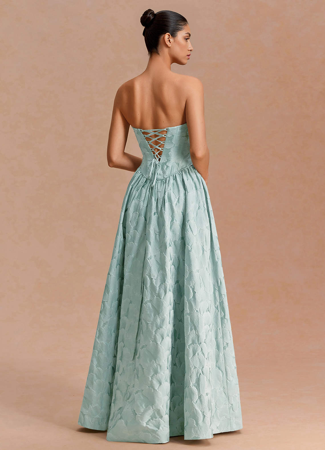 Adelia A-Line Corset Jacquard Evening Dress in French Blue