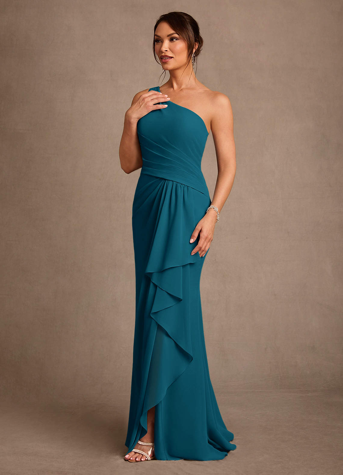 Floy Sheath One-Shoulder Chiffon Mother of the Bride Dress in Ink Blue