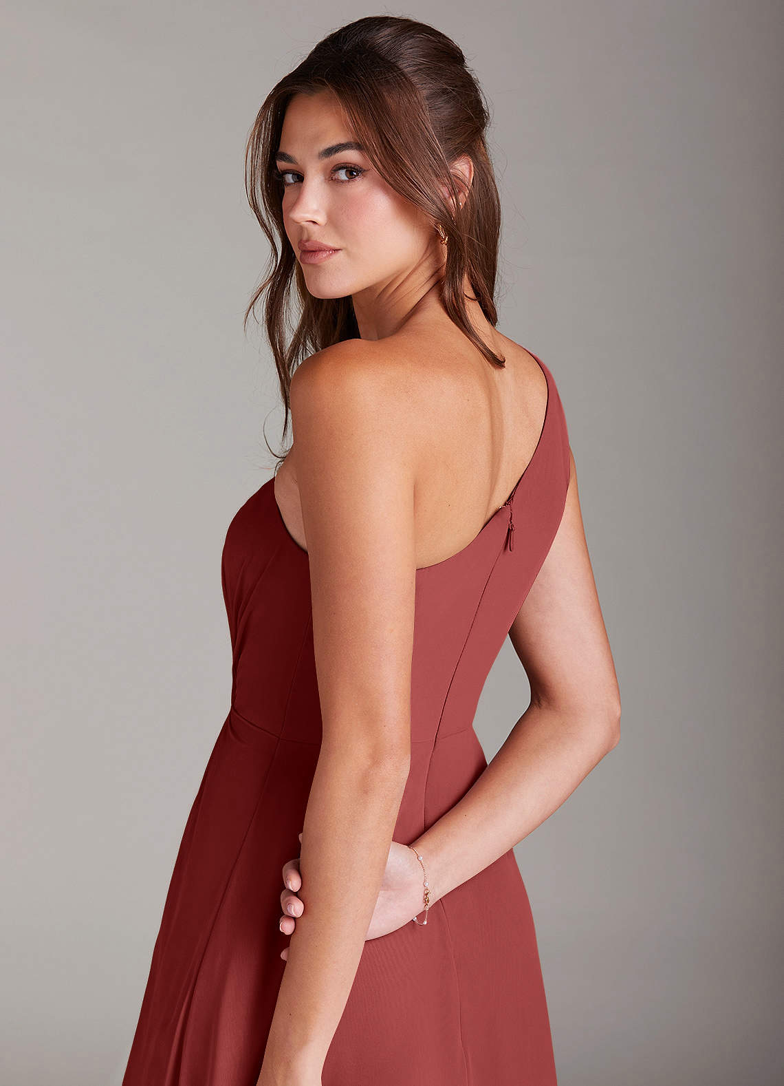 Brooke A-Line One-Shoulder Chiffon Bridesmaid Dress in Terracotta