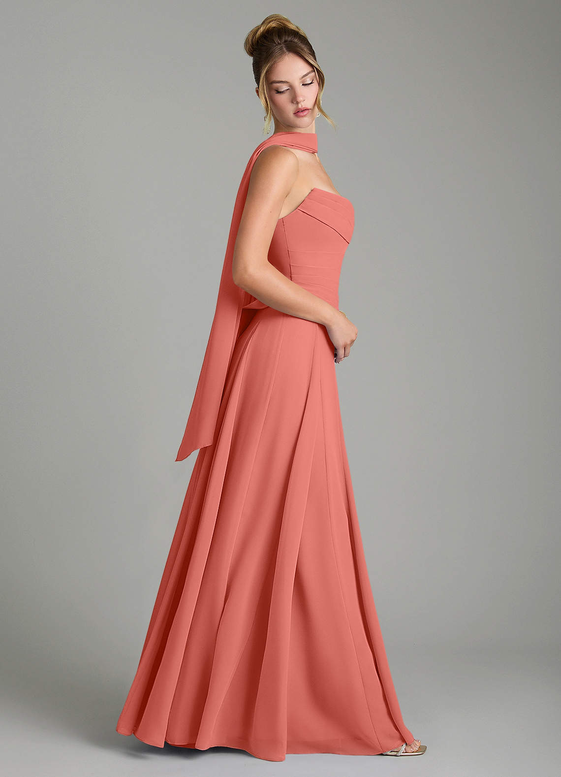 Gabriela A-Line Cowl-Neck Chiffon Bridesmaid Dress in Salmon Pink