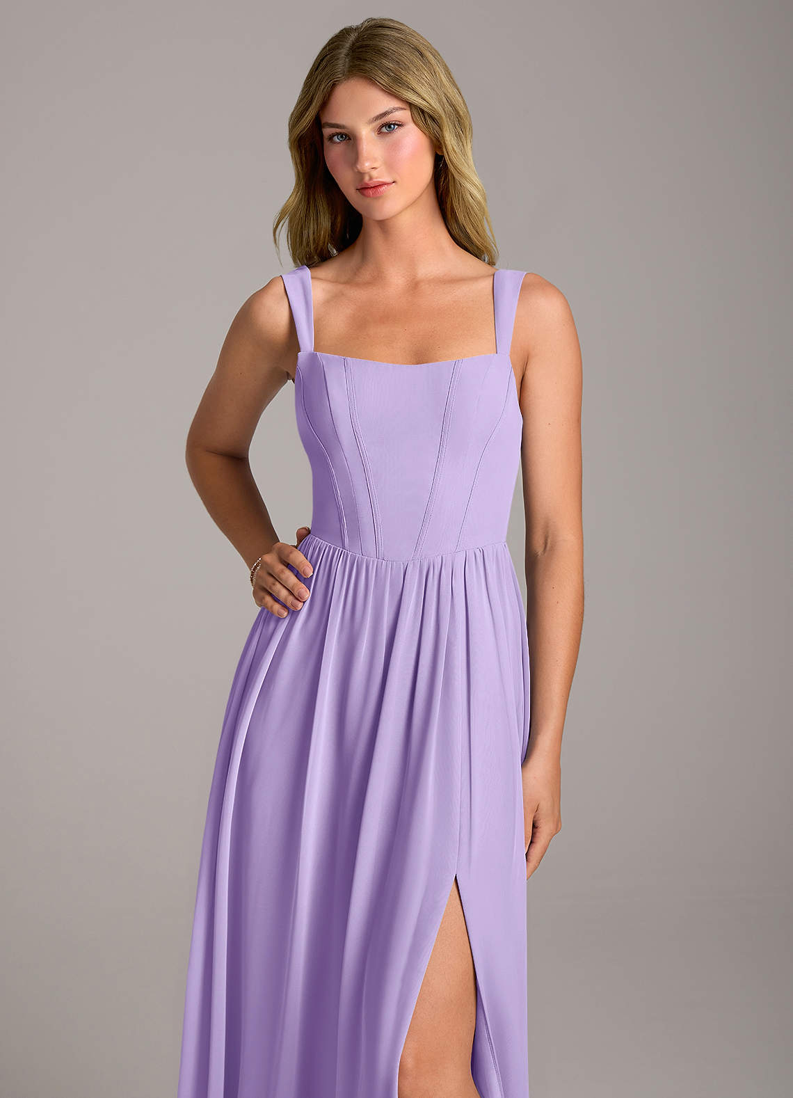 Rosaline A-Line Square-Neck Chiffon Bridesmaid Dress in Lilac