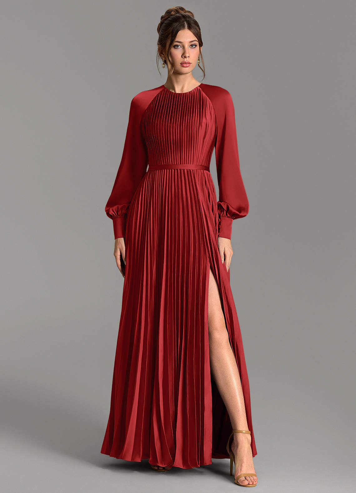 Grayson A-Line Scoop-Neck Stretch Satin Bridesmaid Dress in Pomegranate