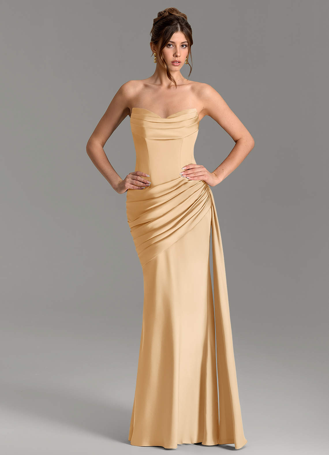 Zorah Mermaid Sweetheart Stretch Satin Bridesmaid Dress in Gold