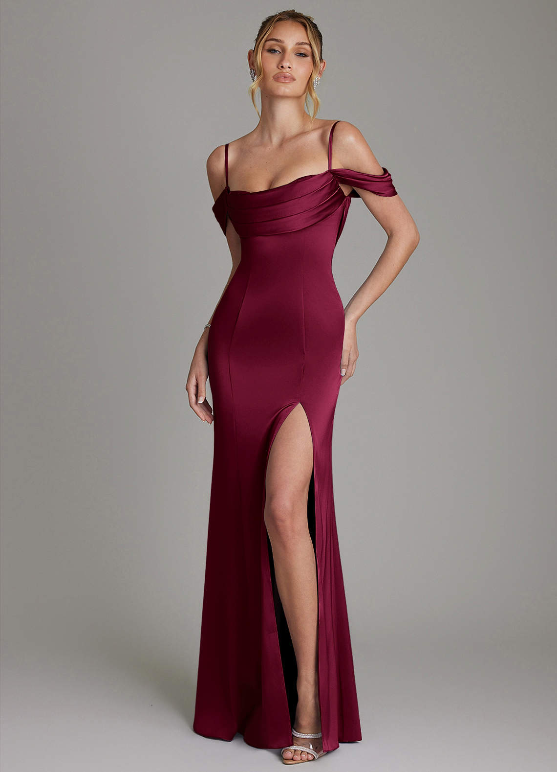 Nira Mermaid Sweetheart Stretch Satin Bridesmaid Dress in Burgundy