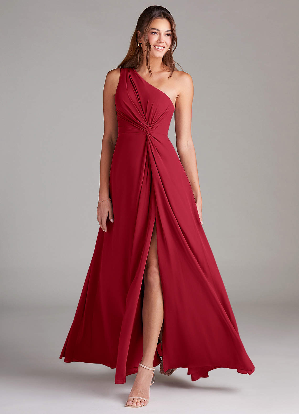 Brooke A-Line One-Shoulder Chiffon Bridesmaid Dress in Scarlet