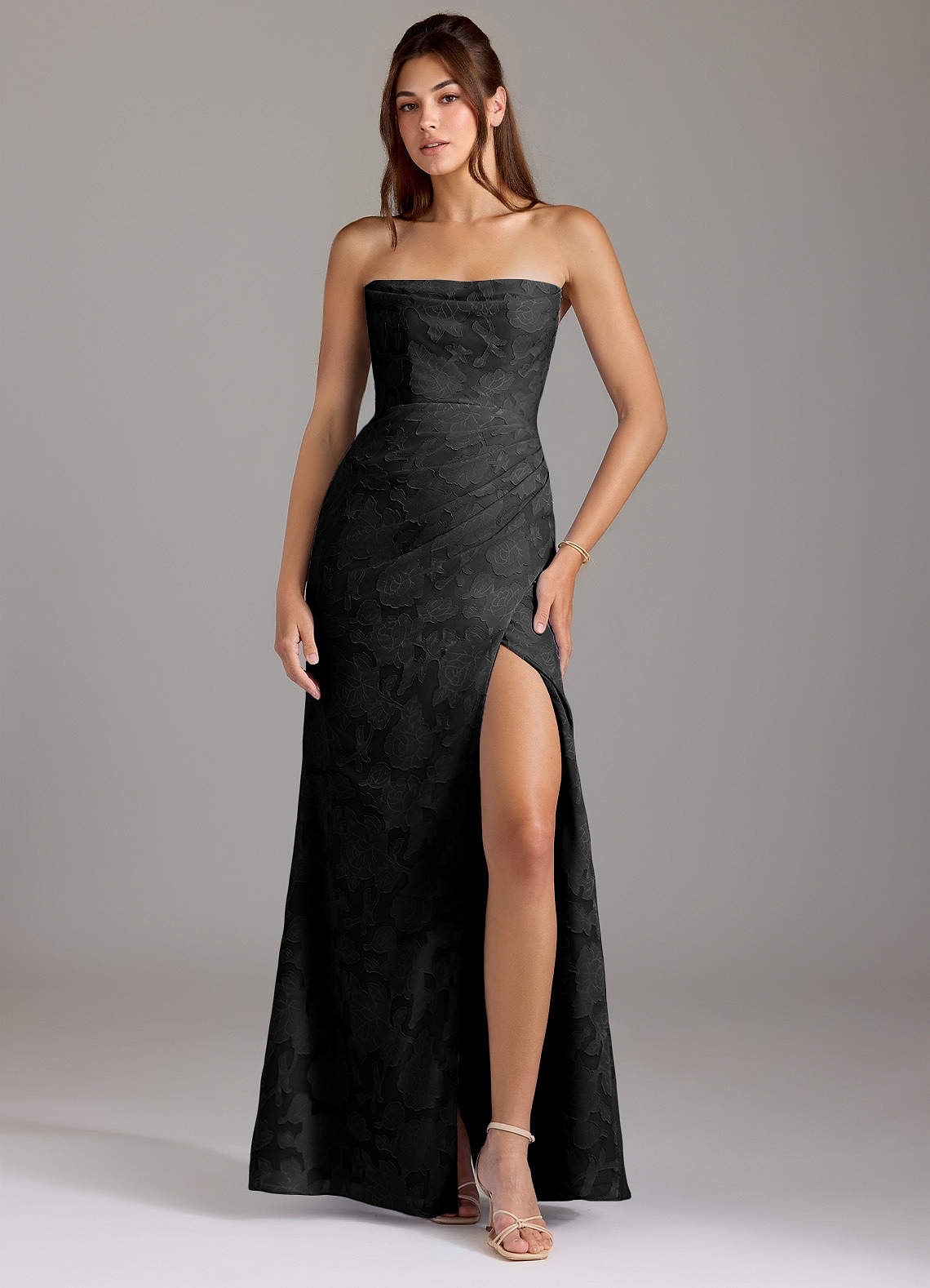 Leonis Sheath Strapless Floral Burnout Bridesmaid Dress in black