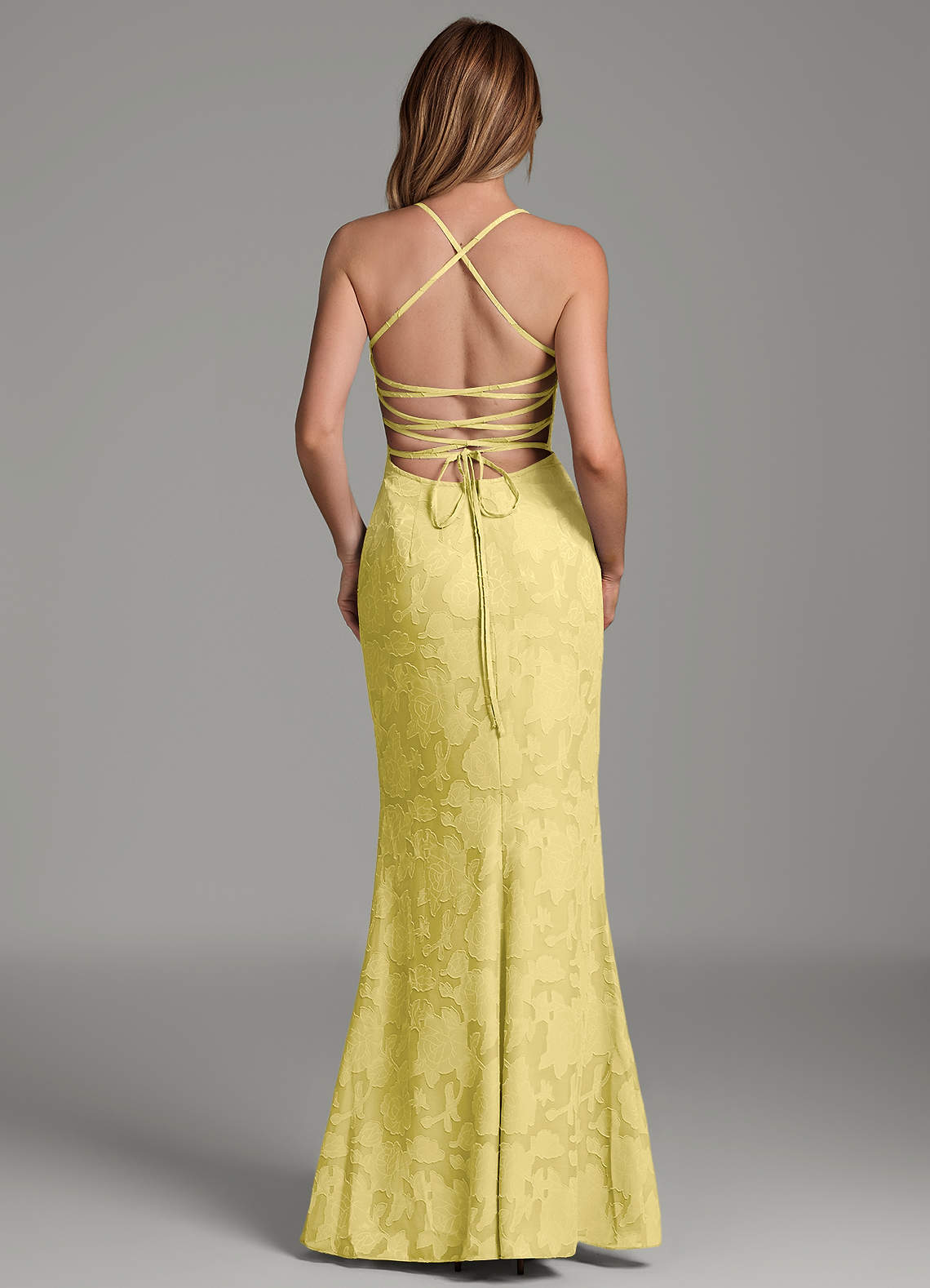Dara Mermaid Sweetheart Floral Burnout Bridesmaid Dress in Canary