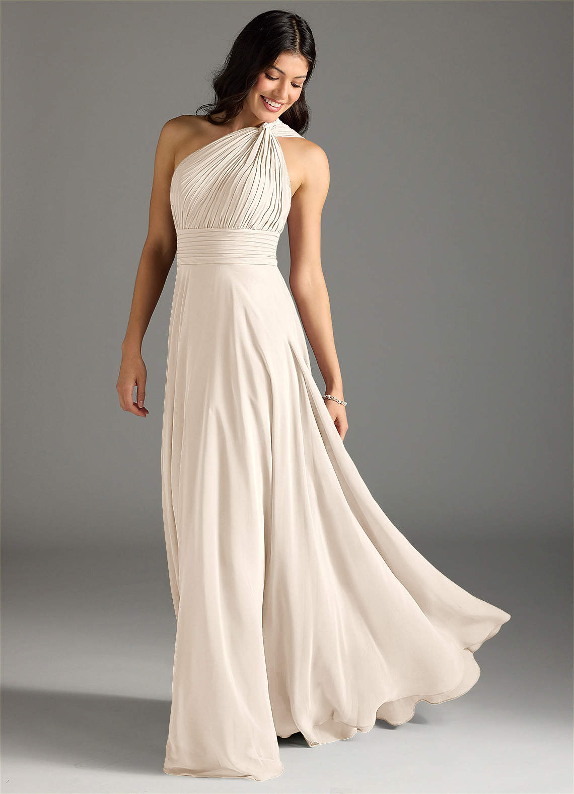 Charlize A-Line One-Shoulder Chiffon Bridesmaid Dress in White Alabaster