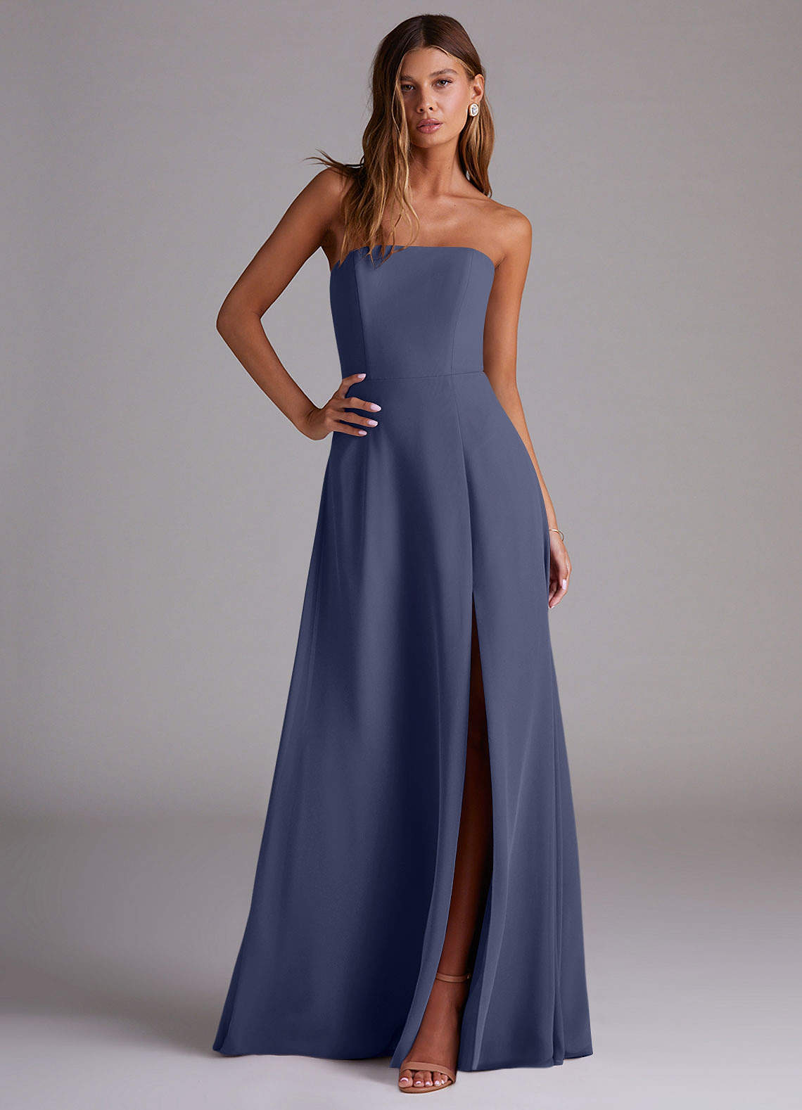 Wren A-Line Straight-Neck Chiffon Bridesmaid Dress in Stormy