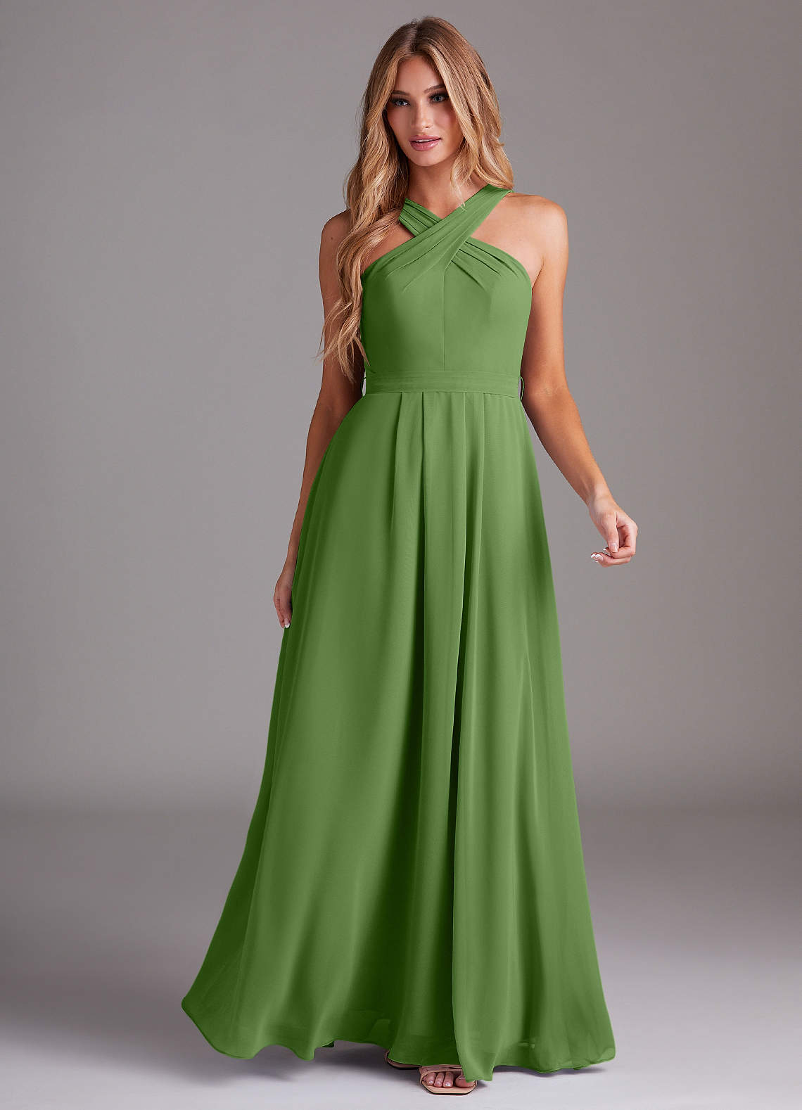 Dixie A-Line Halter Chiffon Bridesmaid Dress in Basil