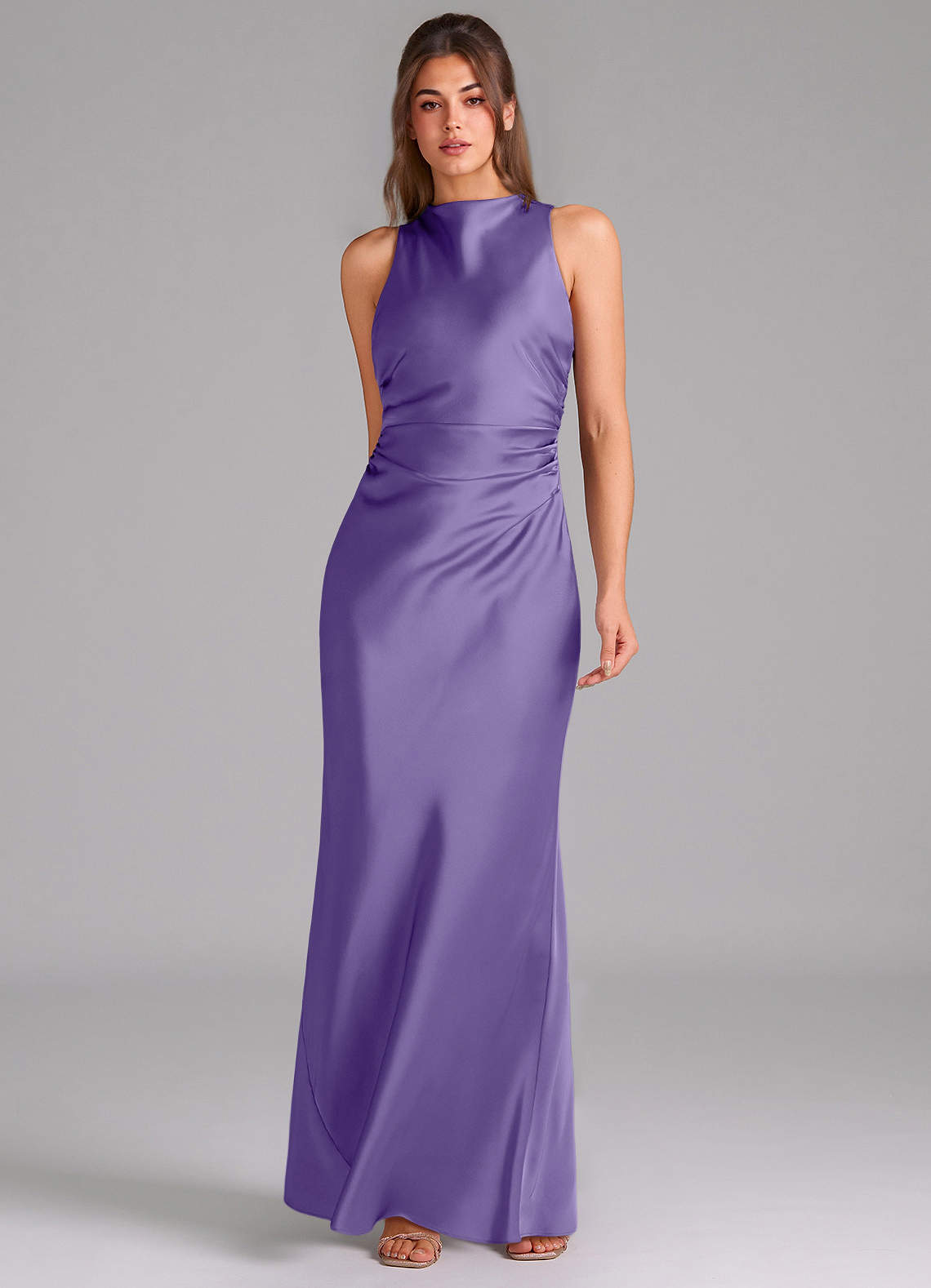 Evadne Sheath Scoop-Neck Stretch Satin Bridesmaid Dress in Tahiti