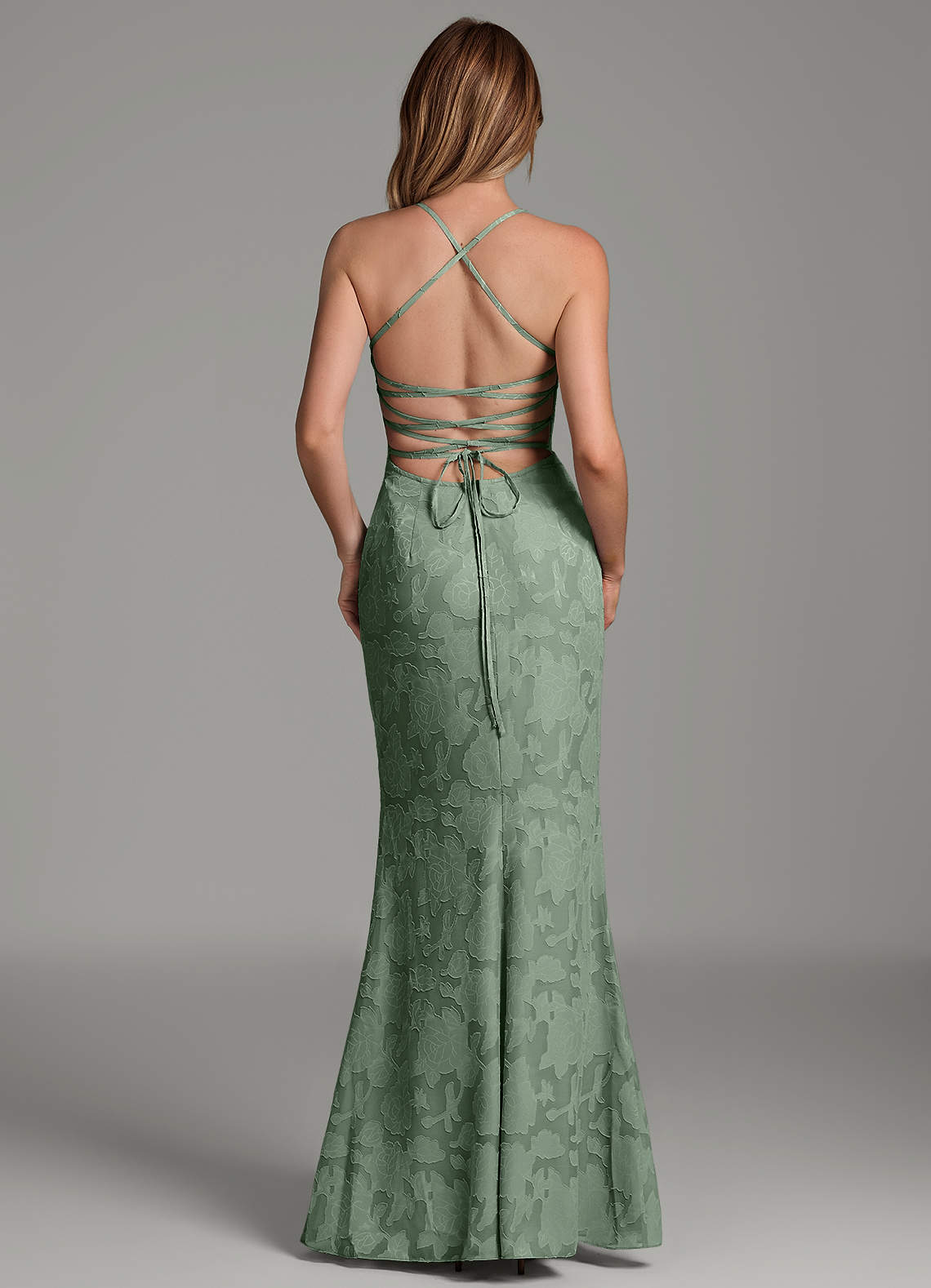 Dara Mermaid Sweetheart Floral Burnout Bridesmaid Dress in Matcha