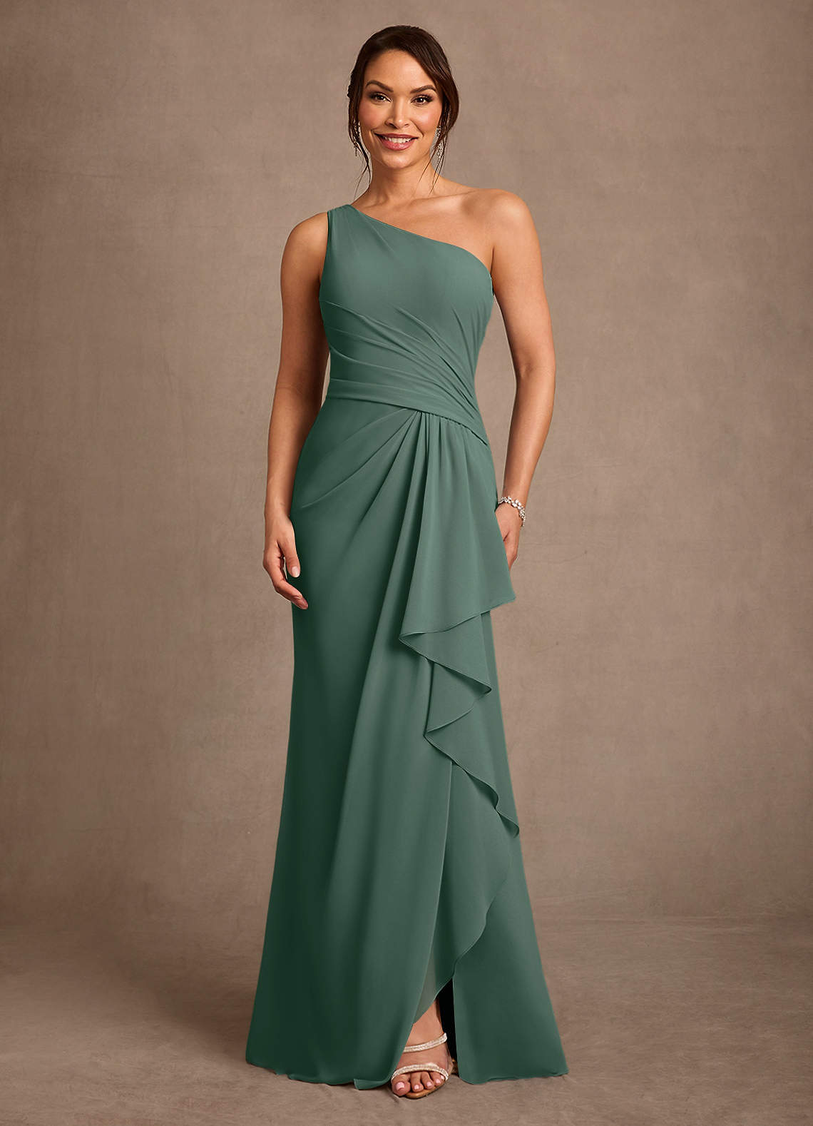 Floy Sheath One-Shoulder Chiffon Mother of the Bride Dress in Sea Moss