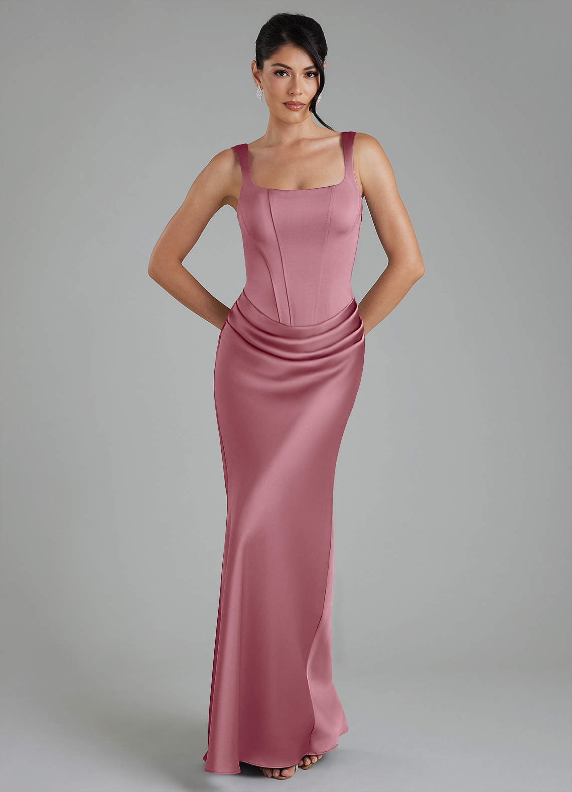 Etta Mermaid Square-Neck Stretch Satin Bridesmaid Dress in Vintage Mauve