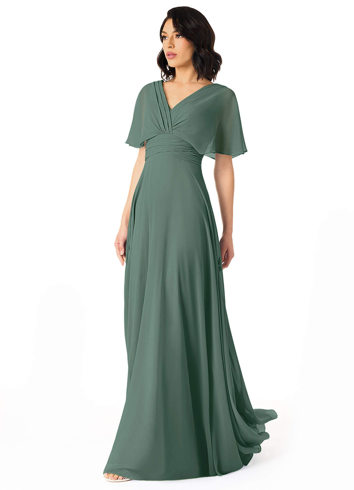Pamela A-Line V-Neck Chiffon Bridesmaid Dress in Sea Moss