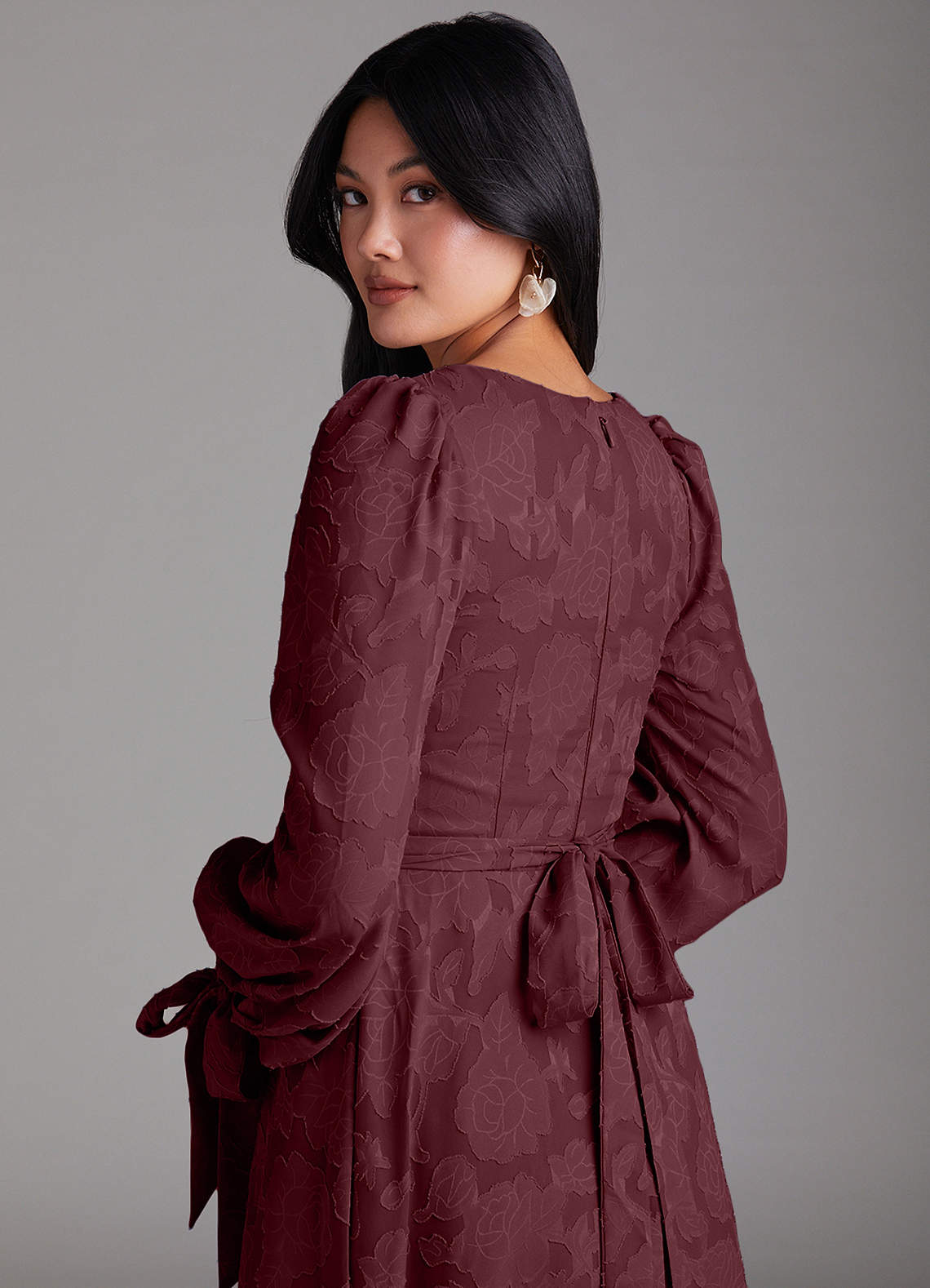 Leonia A-Line Square-Neck Stretch Satin Bridesmaid Dress in Cabernet