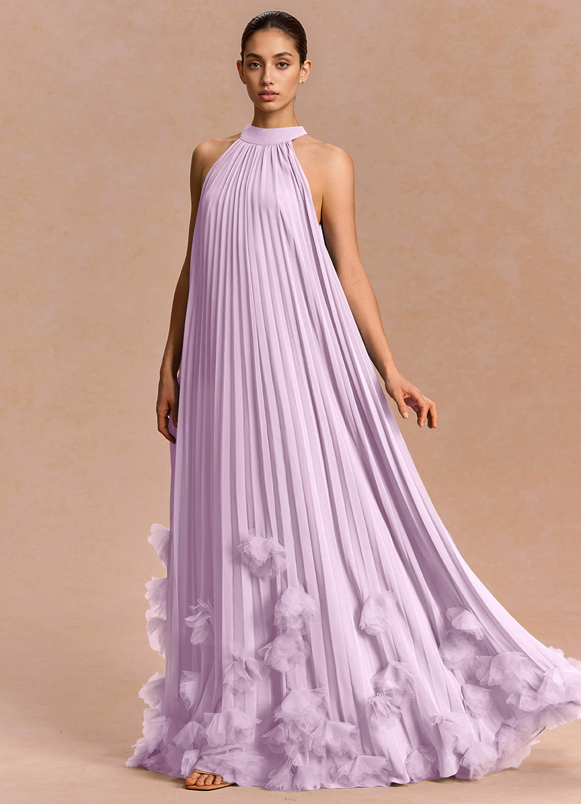 Lucette A-Line Halter Chiffon Evening Dress in Frosted Lilac