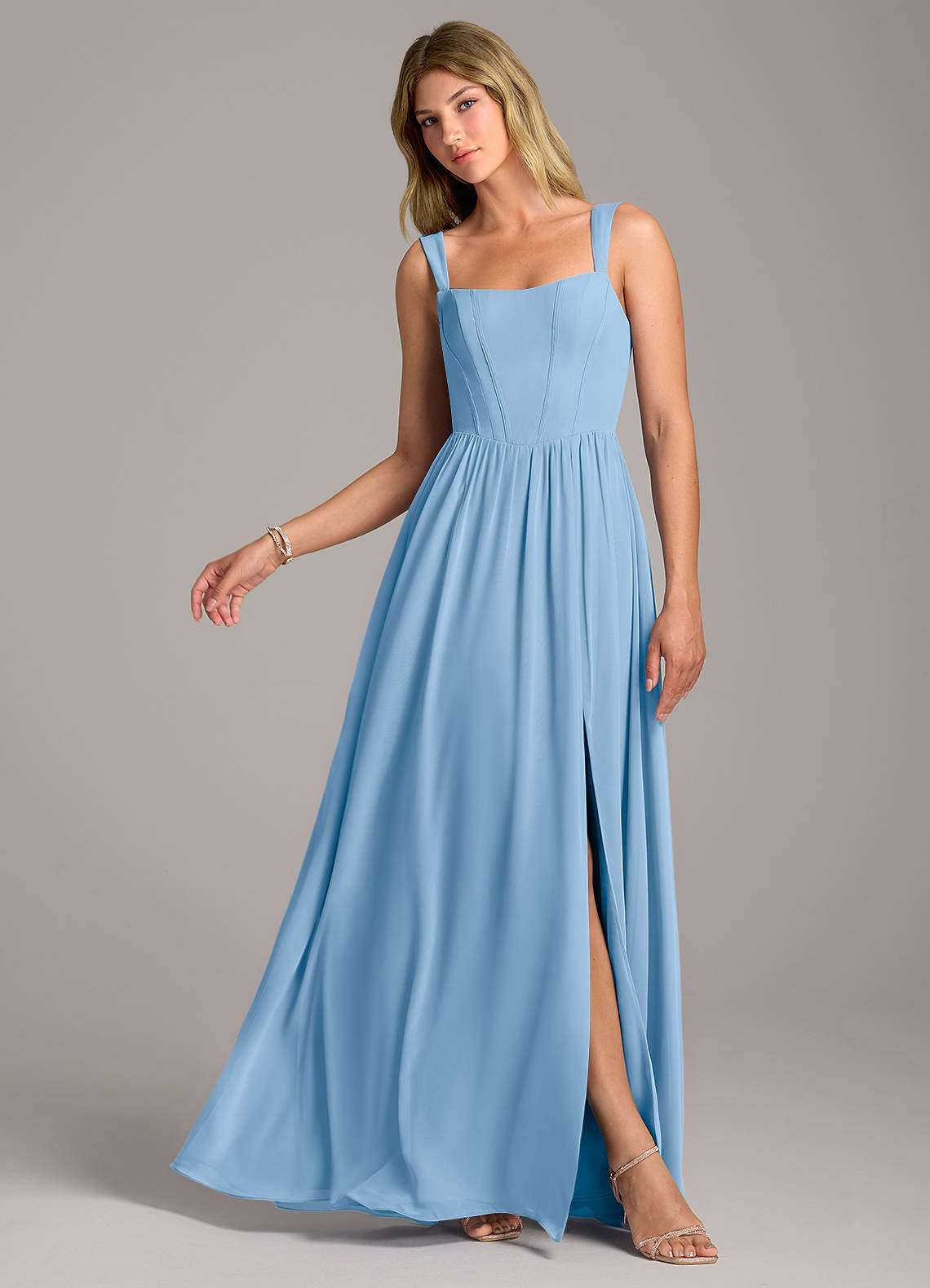 Rosaline A-Line Square-Neck Chiffon Bridesmaid Dress in Powder Blue