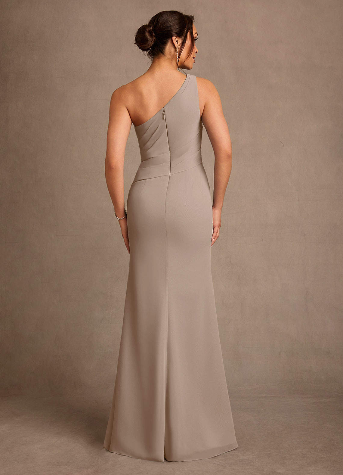 Floy Sheath One-Shoulder Chiffon Mother of the Bride Dress in Espresso
